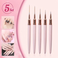 Set de perii pentru căptușeală pentru unghii, 5 bucăți, linii alungite, desen cu dungi, pentru pictura cu gel UV, pix, instrumen