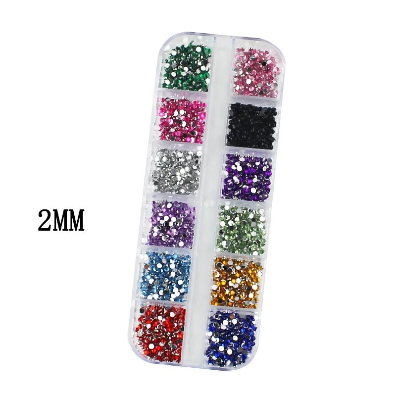 3000 buc o cutie Nail Art cu spate plat stras de cristal 1,5 mm 2,0 mm Diamante orbitoare Strass Vârf de manichiură Decor 3D