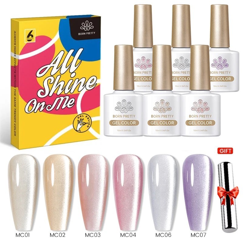 BORN PRETTY Set de lac de unghii cu gel magnetic pentru pisici, 10 ml, cu dublă lumină, cu lumină albă, argintie, pentru unghii,