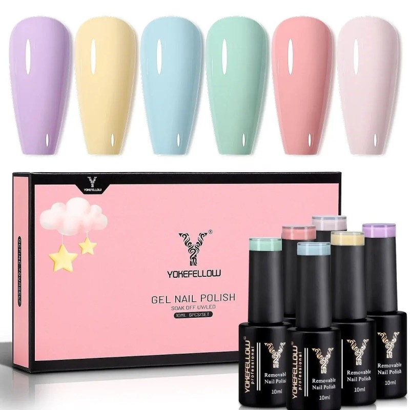 YOKEFELLOW 6BUC Pastel Gel Oja Set Primavara Vara Gel Lac Macaron Candy Culoare dulce Roz Moale Galben Violet Gel Lac