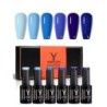 Set de lacuri de unghii cu gel YOKEFELLOW 6 buc. 10 ml albastru regal Pigment bogat Soak off Miros redus Lac gel de lunga durata