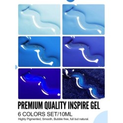 Set de lacuri de unghii cu gel YOKEFELLOW 6 buc. 10 ml albastru regal Pigment bogat Soak off Miros redus Lac gel de lunga durata