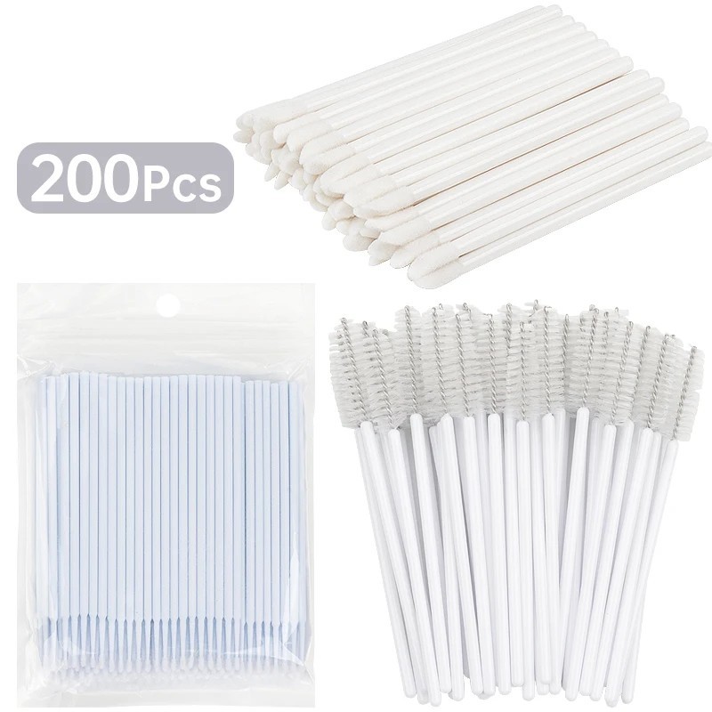 200 de bucăți set de instrumente de perii de machiaj din cristal de unică folosință, microperie pentru buze pentru gene, baghete