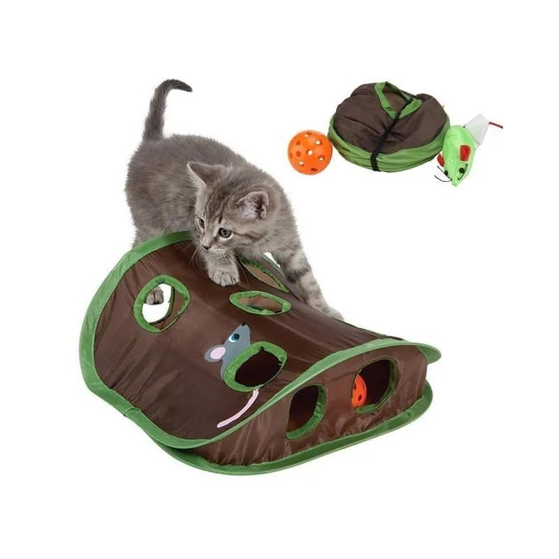 Animal de companie drăguț pisică joc interactiv Hide Seek 9 găuri tunel șoarece vânătoare jucărie inteligentă animal de companie