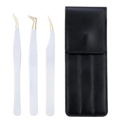 Set de pensete pentru extensie de gene de 3 buc, cu sac, din oțel inoxidabil, cu volum 3D precis, pentru gene, pensete pentru sp