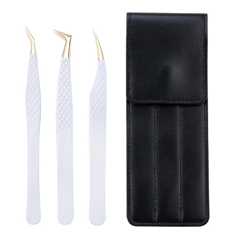 Set de pensete pentru extensie de gene de 3 buc, cu sac, din oțel inoxidabil, cu volum 3D precis, pentru gene, pensete pentru sp
