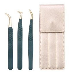 Set de pensete pentru extensie de gene de 3 buc, cu sac, din oțel inoxidabil, cu volum 3D precis, pentru gene, pensete pentru sp