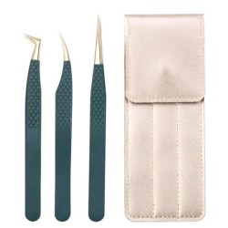 Set de pensete pentru extensie de gene de 3 buc, cu sac, din oțel inoxidabil, cu volum 3D precis, pentru gene, pensete pentru sp
