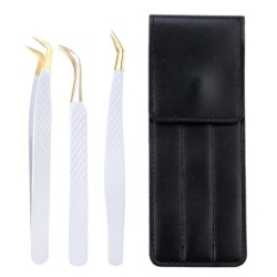 Set de pensete pentru extensie de gene de 3 buc, cu sac, din oțel inoxidabil, cu volum 3D precis, pentru gene, pensete pentru sp