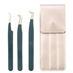Set de pensete pentru extensie de gene de 3 buc, cu sac, din oțel inoxidabil, cu volum 3D precis, pentru gene, pensete pentru sp