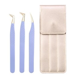 Set de pensete pentru extensie de gene de 3 buc, cu sac, din oțel inoxidabil, cu volum 3D precis, pentru gene, pensete pentru sp