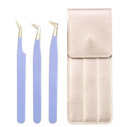 Set de pensete pentru extensie de gene de 3 buc, cu sac, din oțel inoxidabil, cu volum 3D precis, pentru gene, pensete pentru sp