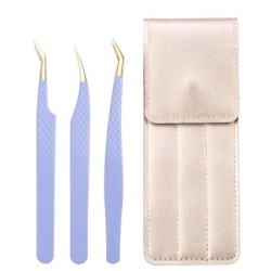 Set de pensete pentru extensie de gene de 3 buc, cu sac, din oțel inoxidabil, cu volum 3D precis, pentru gene, pensete pentru sp