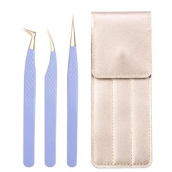 Set de pensete pentru extensie de gene de 3 buc, cu sac, din oțel inoxidabil, cu volum 3D precis, pentru gene, pensete pentru sp