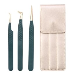 Set de pensete pentru extensie de gene de 3 buc, cu sac, din oțel inoxidabil, cu volum 3D precis, pentru gene, pensete pentru sp