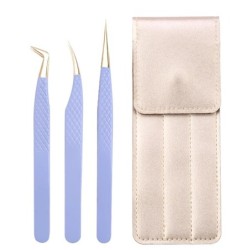 Set de pensete pentru extensie de gene de 3 buc, cu sac, din oțel inoxidabil, cu volum 3D precis, pentru gene, pensete pentru sp