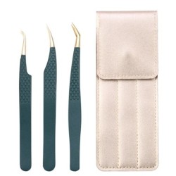 Set de pensete pentru extensie de gene de 3 buc, cu sac, din oțel inoxidabil, cu volum 3D precis, pentru gene, pensete pentru sp