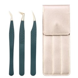 Set de pensete pentru extensie de gene de 3 buc, cu sac, din oțel inoxidabil, cu volum 3D precis, pentru gene, pensete pentru sp