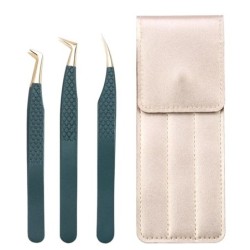 Set de pensete pentru extensie de gene de 3 buc, cu sac, din oțel inoxidabil, cu volum 3D precis, pentru gene, pensete pentru sp