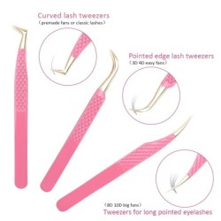 Set de pensete pentru extensie de gene de 3 buc, cu sac, din oțel inoxidabil, cu volum 3D precis, pentru gene, pensete pentru sp
