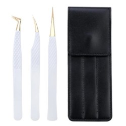 Set de pensete pentru extensie de gene de 3 buc, cu sac, din oțel inoxidabil, cu volum 3D precis, pentru gene, pensete pentru sp