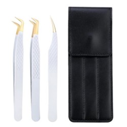 Set de pensete pentru extensie de gene de 3 buc, cu sac, din oțel inoxidabil, cu volum 3D precis, pentru gene, pensete pentru sp