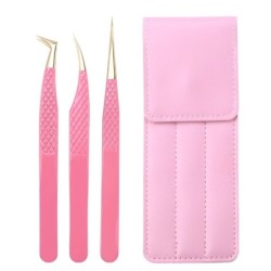 Set de pensete pentru extensie de gene de 3 buc, cu sac, din oțel inoxidabil, cu volum 3D precis, pentru gene, pensete pentru sp