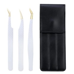 Set de pensete pentru extensie de gene de 3 buc, cu sac, din oțel inoxidabil, cu volum 3D precis, pentru gene, pensete pentru sp