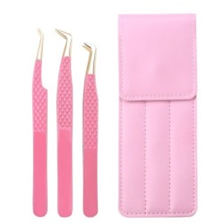 Set de pensete pentru extensie de gene de 3 buc, cu sac, din oțel inoxidabil, cu volum 3D precis, pentru gene, pensete pentru sp