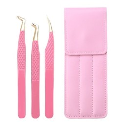 Set de pensete pentru extensie de gene de 3 buc, cu sac, din oțel inoxidabil, cu volum 3D precis, pentru gene, pensete pentru sp