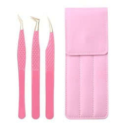 Set de pensete pentru extensie de gene de 3 buc, cu sac, din oțel inoxidabil, cu volum 3D precis, pentru gene, pensete pentru sp