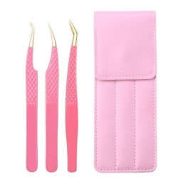 Set de pensete pentru extensie de gene de 3 buc, cu sac, din oțel inoxidabil, cu volum 3D precis, pentru gene, pensete pentru sp