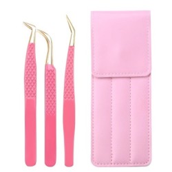 Set de pensete pentru extensie de gene de 3 buc, cu sac, din oțel inoxidabil, cu volum 3D precis, pentru gene, pensete pentru sp