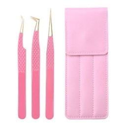Set de pensete pentru extensie de gene de 3 buc, cu sac, din oțel inoxidabil, cu volum 3D precis, pentru gene, pensete pentru sp