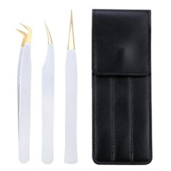 Set de pensete pentru extensie de gene de 3 buc, cu sac, din oțel inoxidabil, cu volum 3D precis, pentru gene, pensete pentru sp