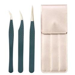 Set de pensete pentru extensie de gene de 3 buc, cu sac, din oțel inoxidabil, cu volum 3D precis, pentru gene, pensete pentru sp