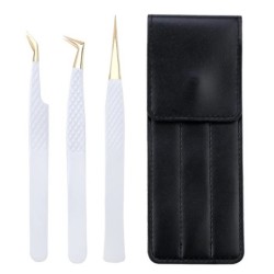 Set de pensete pentru extensie de gene de 3 buc, cu sac, din oțel inoxidabil, cu volum 3D precis, pentru gene, pensete pentru sp
