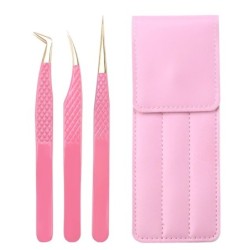 Set de pensete pentru extensie de gene de 3 buc, cu sac, din oțel inoxidabil, cu volum 3D precis, pentru gene, pensete pentru sp