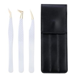 Set de pensete pentru extensie de gene de 3 buc, cu sac, din oțel inoxidabil, cu volum 3D precis, pentru gene, pensete pentru sp