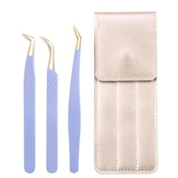 Set de pensete pentru extensie de gene de 3 buc, cu sac, din oțel inoxidabil, cu volum 3D precis, pentru gene, pensete pentru sp