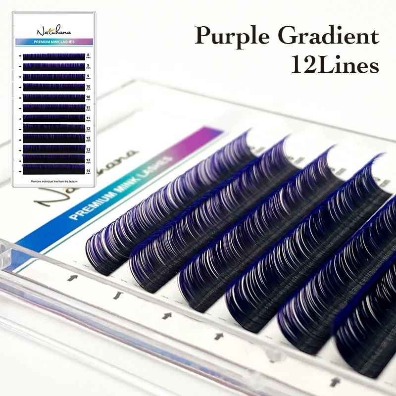 NATUHANA Ombre Color Extensie de gene Gene individuale colorate de nurcă Gene false gradient Instrumente profesionale de machiaj