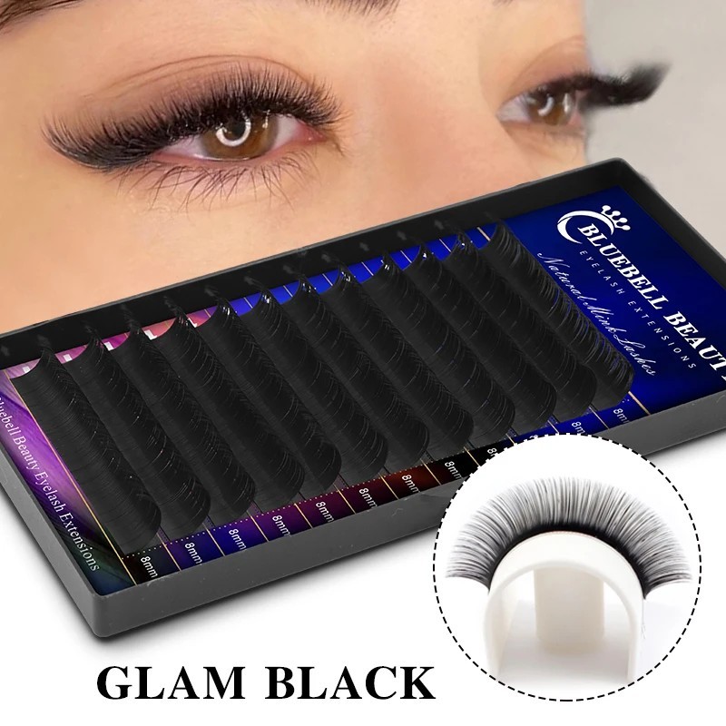 Bluebell Beauty 12 rânduri Gene de nurcă artificială Gene individuale de gene Extensie naturală de gene negre mate Gene de mătas