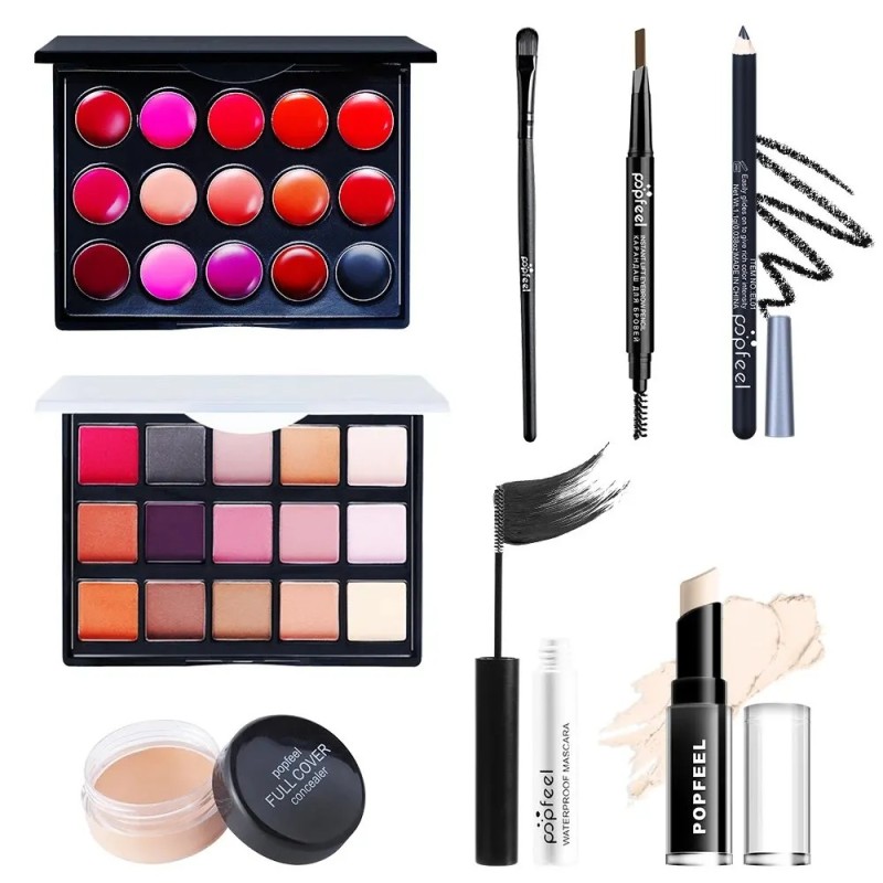 Truse de machiaj All In One, Paleta de fard de pleoape Ruj corector Fard de obraz Mascara Creion pentru sprâncene Creion pentru Truse de machiaj All In One, Paleta de fard de pleoape Ruj corector Fard de obraz Mascara Creion pentru sprâncene Creion pentru