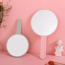 Oglindă de machiaj de culoare macaroon rotundă, nedeformată, fără distorsiuni, drăguță, portabilă, portabilă, oglindă cu mâner p