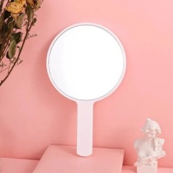 Oglindă de machiaj de culoare macaroon rotundă, nedeformată, fără distorsiuni, drăguță, portabilă, portabilă, oglindă cu mâner p