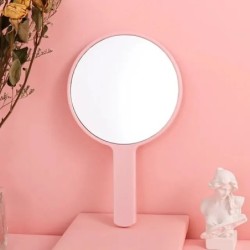 Oglindă de machiaj de culoare macaroon rotundă, nedeformată, fără distorsiuni, drăguță, portabilă, portabilă, oglindă cu mâner p