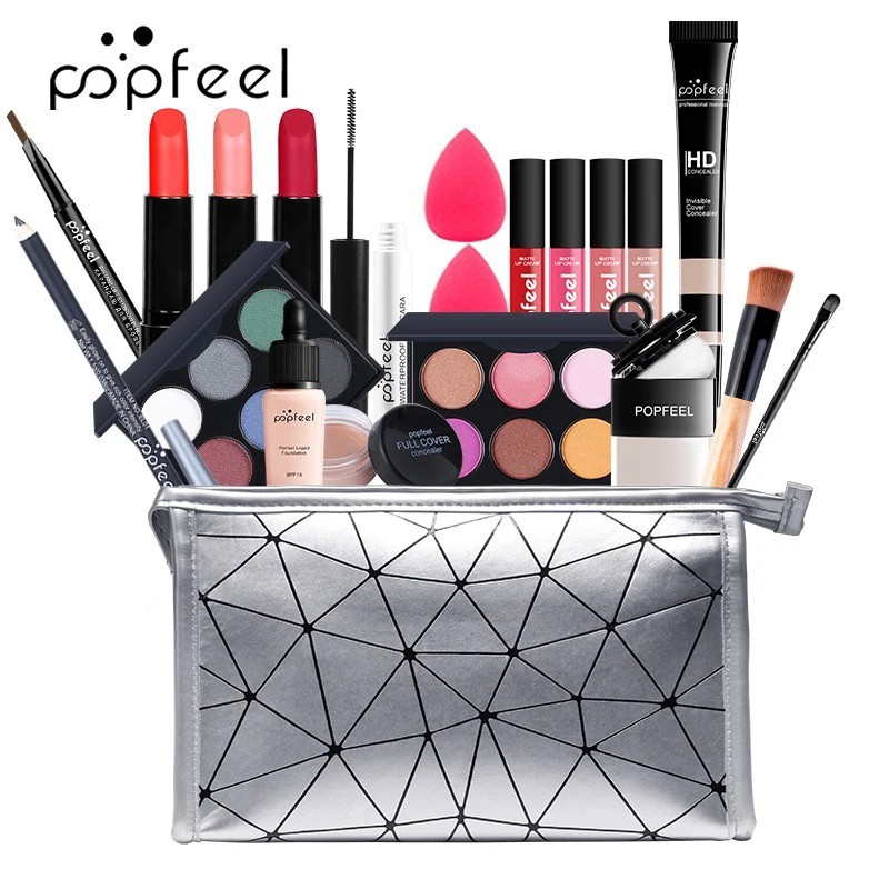 Set de machiaj, 20 buc. Combo cosmetice multifuncționale cu pungă de machiaj, fard de pleoape, corector, luciu de buze, stilou p Set de machiaj, 20 buc. Combo cosmetice multifuncționale cu pungă de machiaj, fard de pleoape, corector, luciu de buze, stilou p