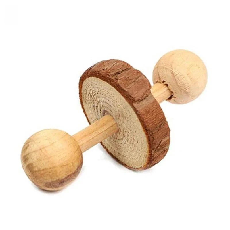 Jucării drăguțe pentru iepure, gantere din lemn natural de pin, monociclu, jucării de mestecat pentru cobai, șobolan, molari mic