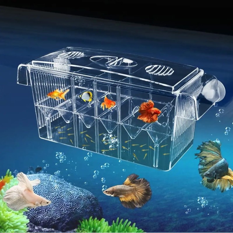 Cutie de izolare pentru incubator de reproducție pentru acvariu, strat dublu, 4 camere, acrilic transparent, cutie de incubație Cutie de izolare pentru incubator de reproducție pentru acvariu, strat dublu, 4 camere, acrilic transparent, cutie de incubație