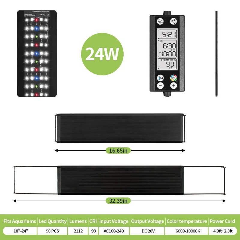 Lumină programabilă pentru acvariu pentru acvariu cu monitor LCD și termometru pentru plante acvatice, funcție de memorie Lampă 